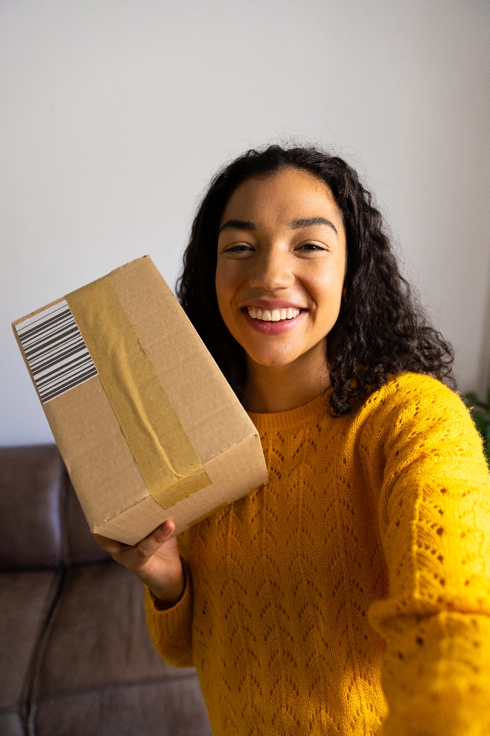 Woman holding a delivered package