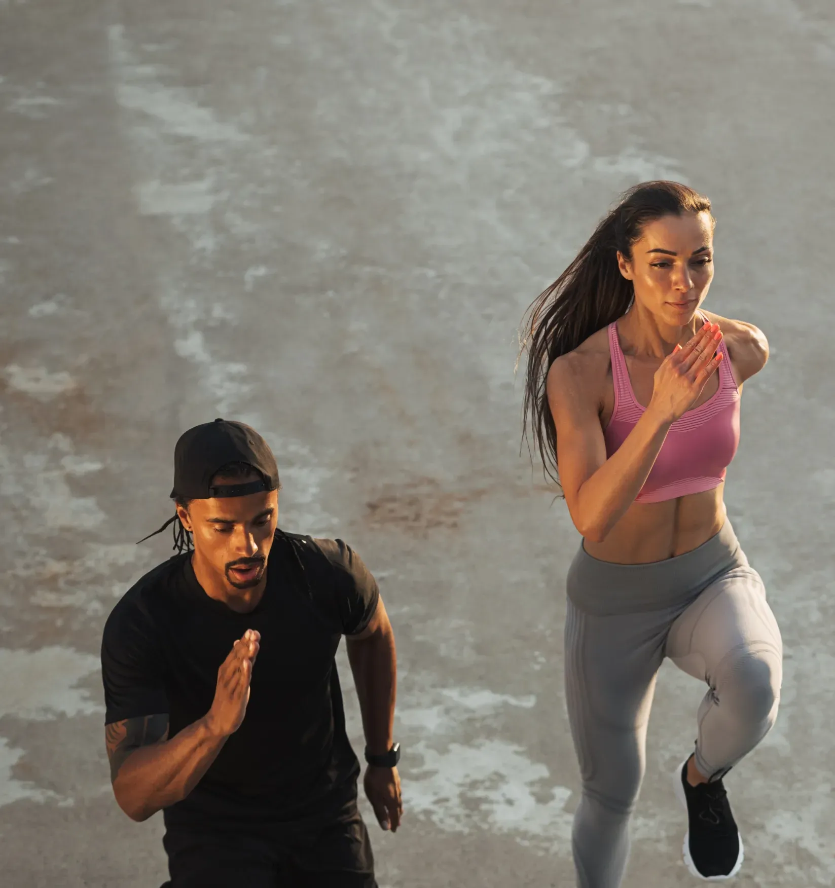 Two people running outdoors